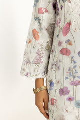 3PC Poly Slub Printed Suit With Embroidered