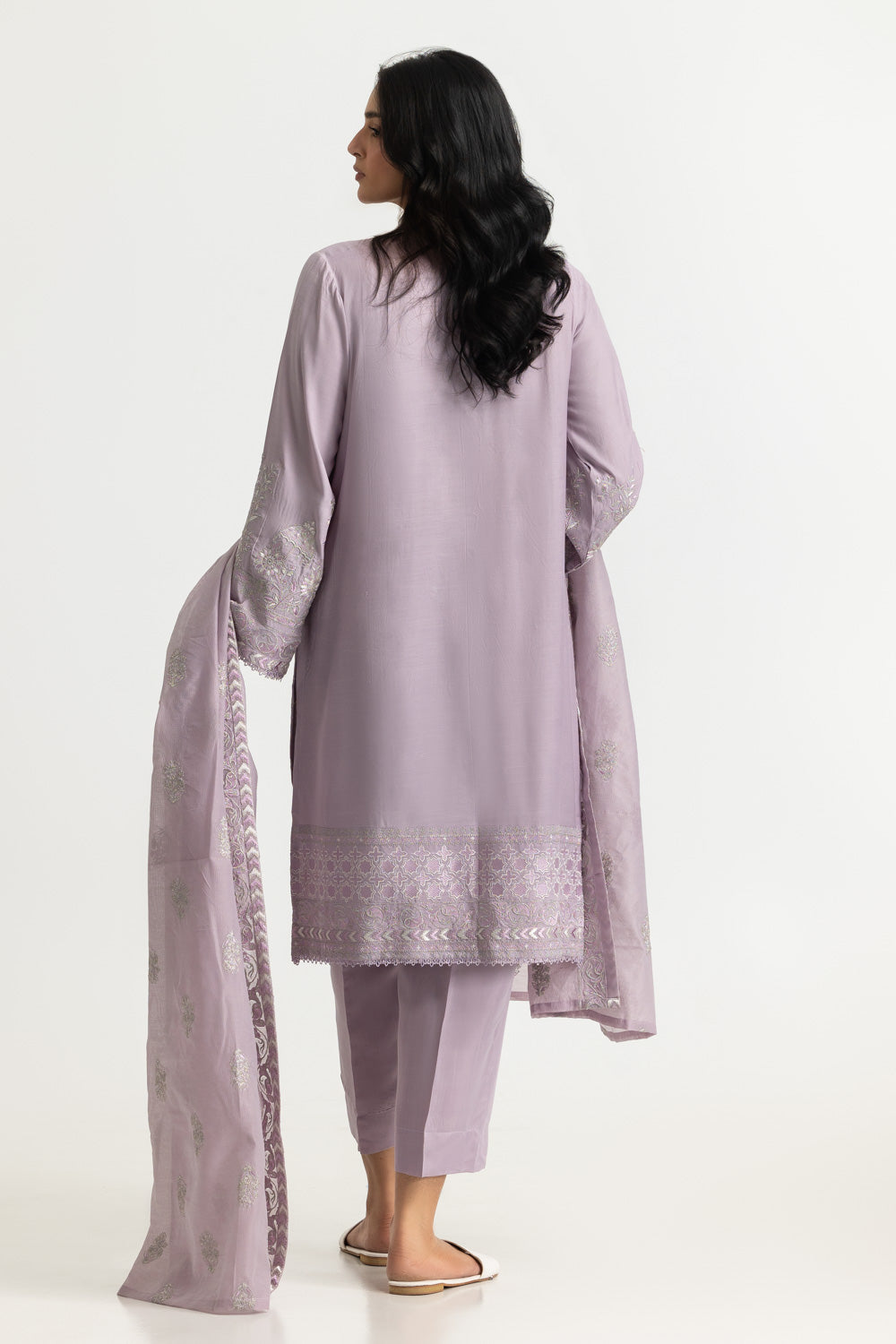 3PC Raw Silk Embroidered Suit With Shimmer Embroidered Dupatta