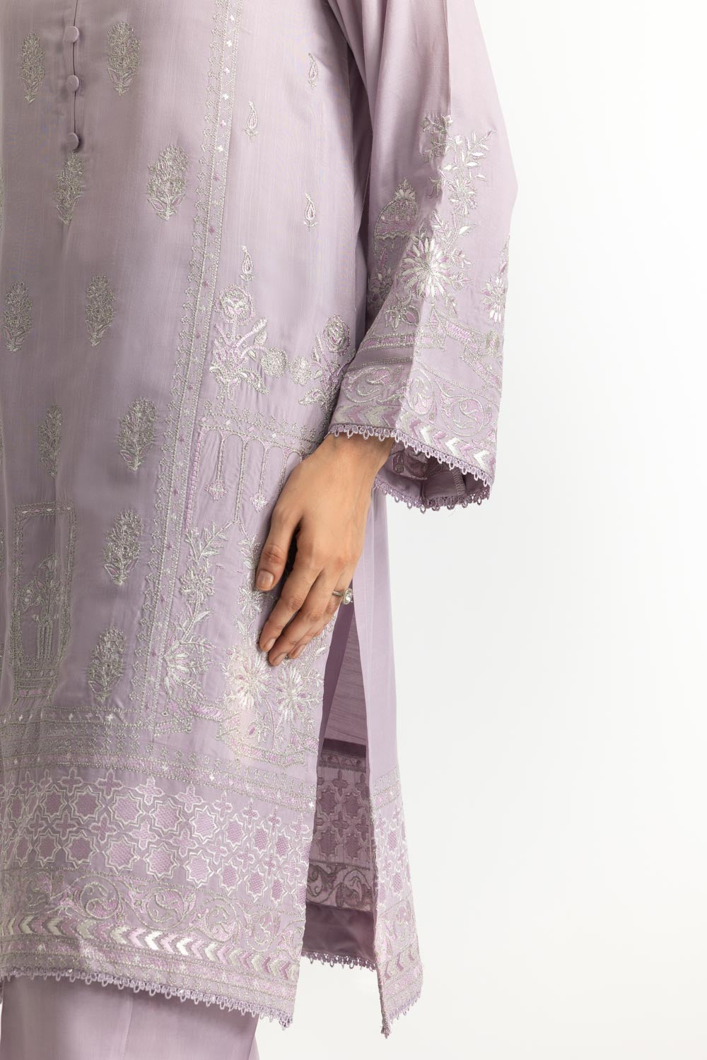 3PC Raw Silk Embroidered Suit With Shimmer Embroidered Dupatta