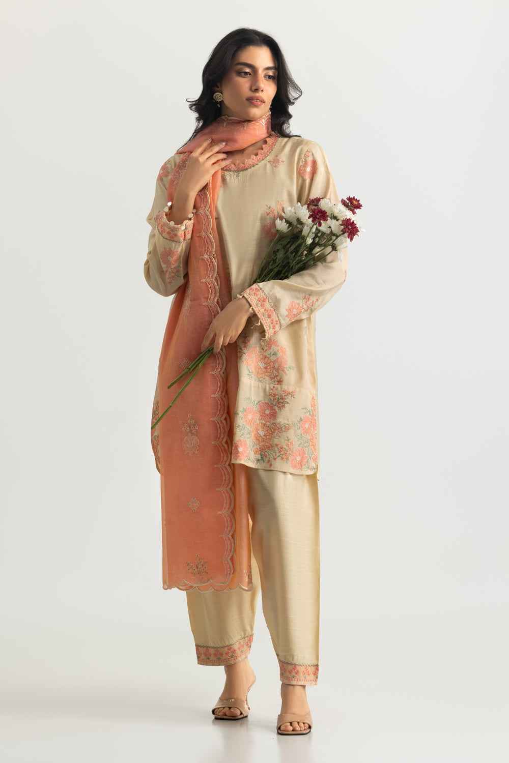 3PC Raw Slik Embroidered Suit