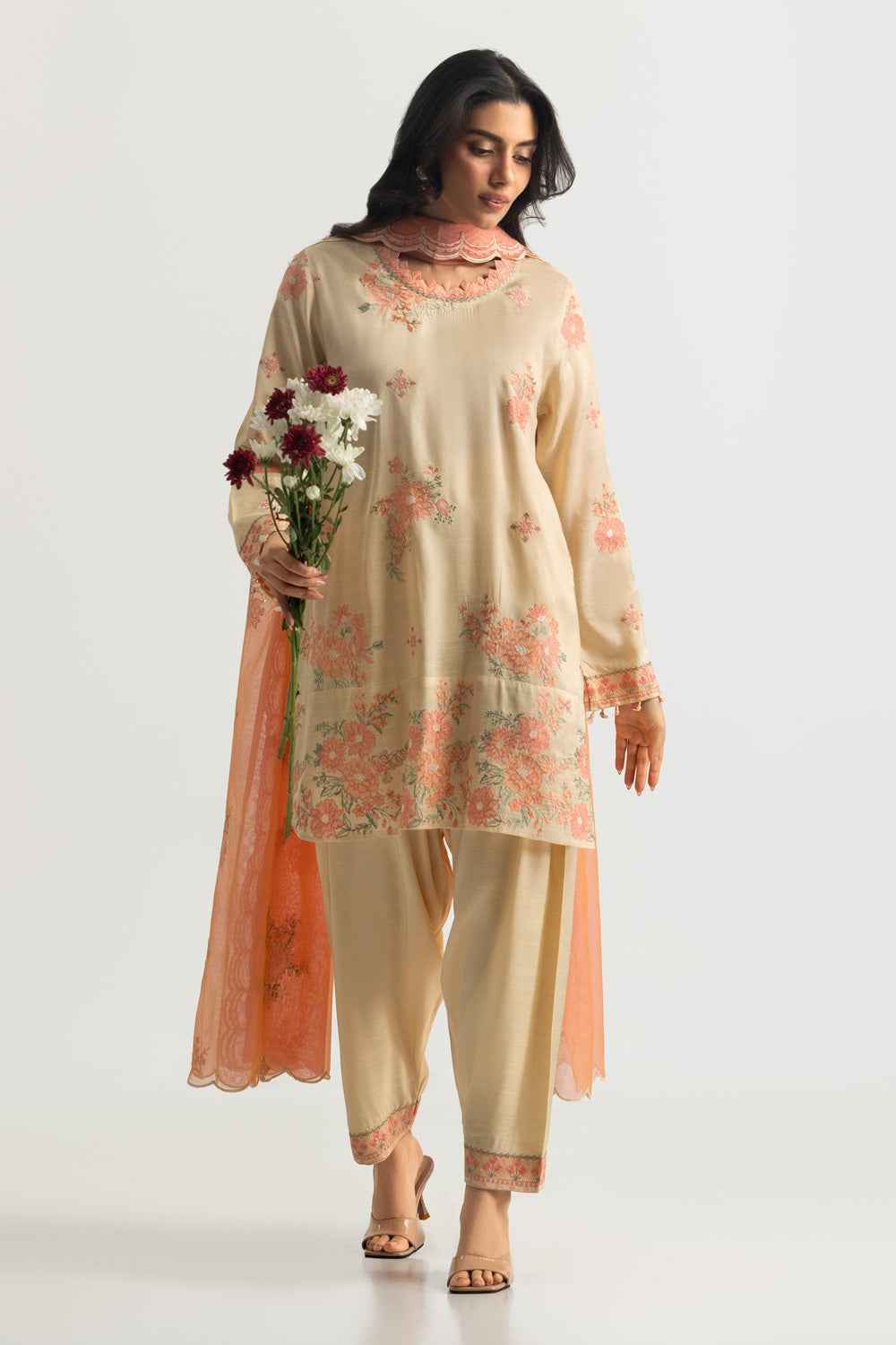3PC Raw Slik Embroidered Suit