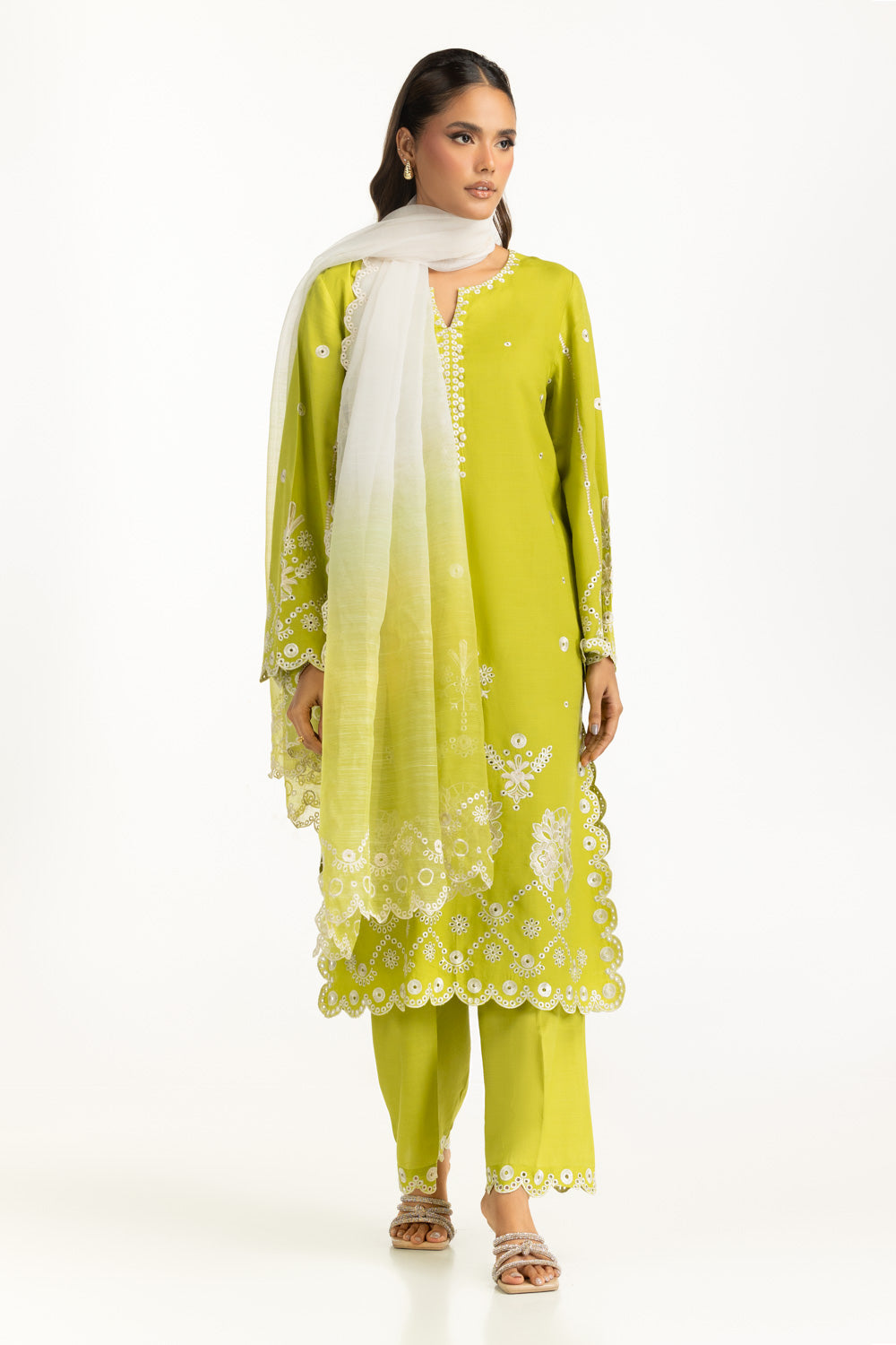 3PC Viscose Raw Silk Embroidered Suit