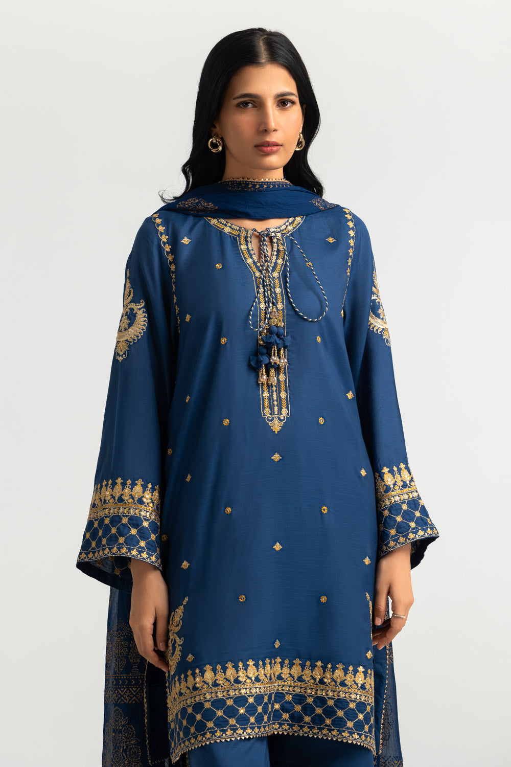 3PC Viscose Raw silk Embroidered Suit