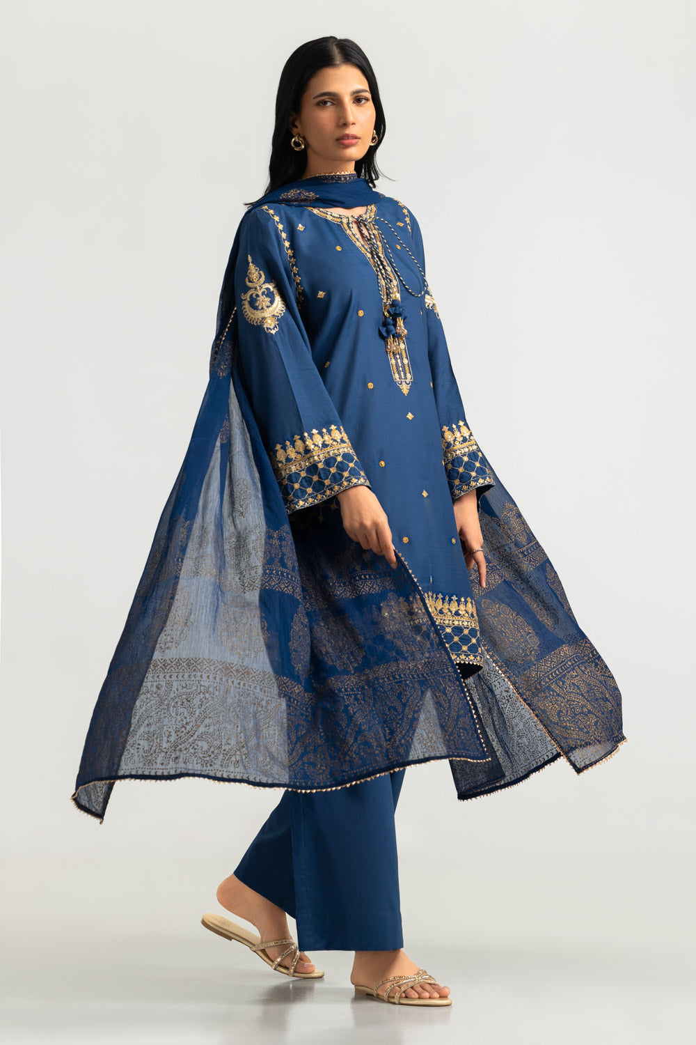 3PC Viscose Raw silk Embroidered Suit