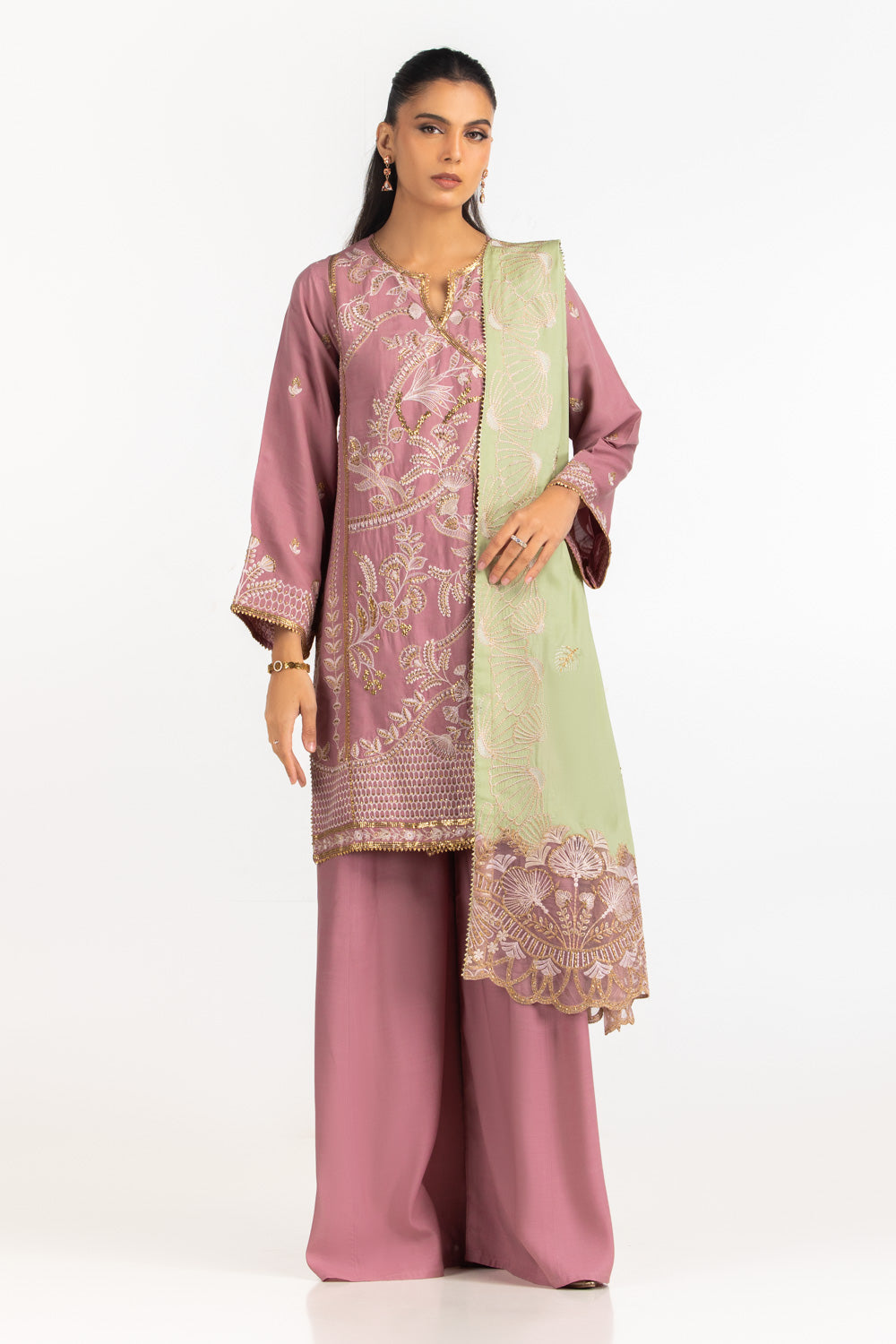 3PC Viscose Rawsilk Embroidered Suit