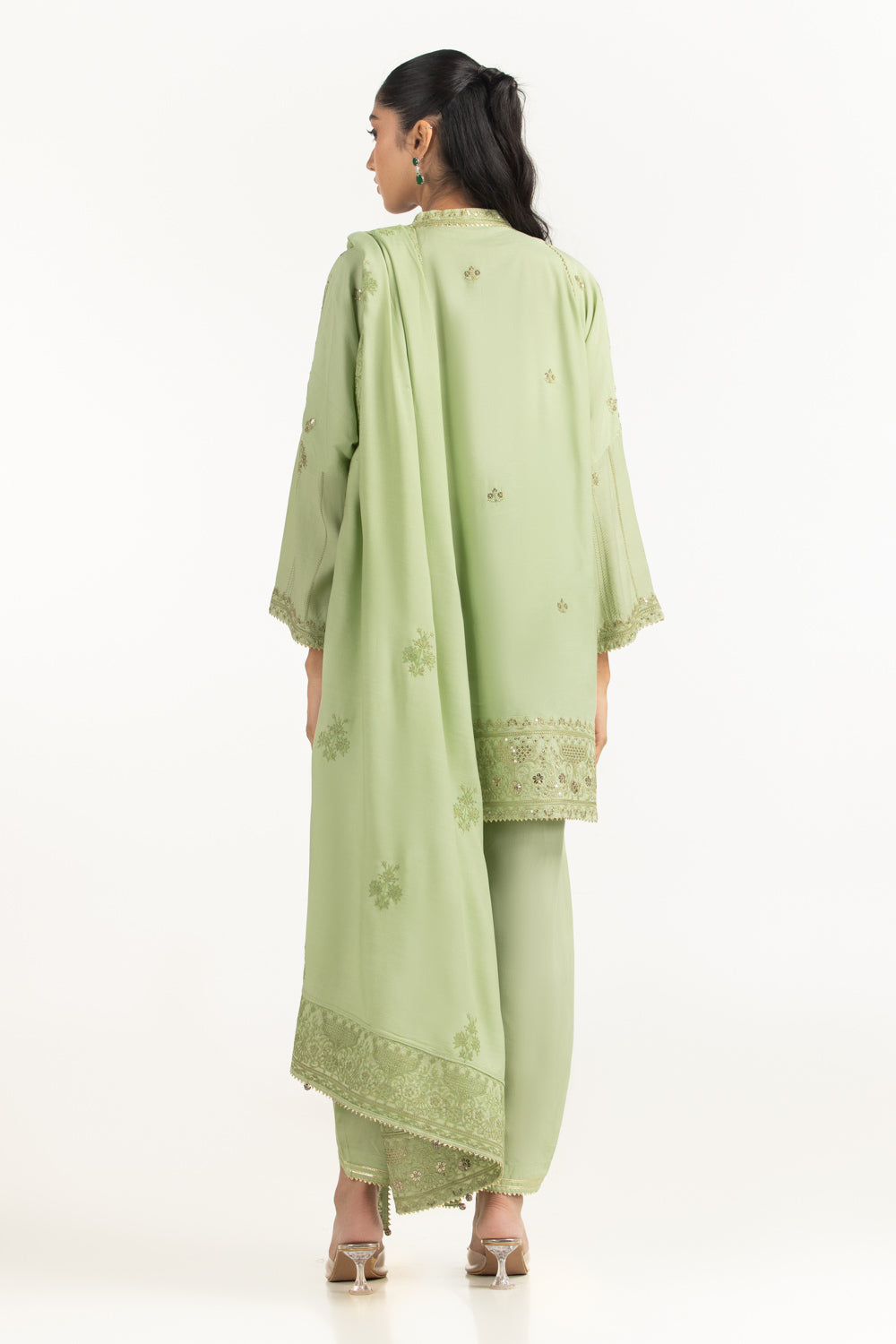 3PC Viscose Rawsilk Embroidered Suit