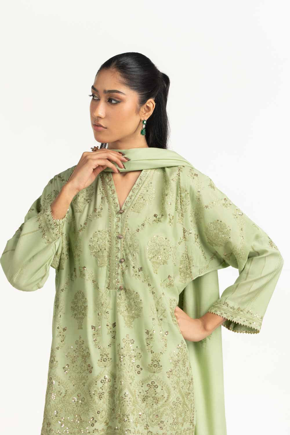 3PC Viscose Rawsilk Embroidered Suit