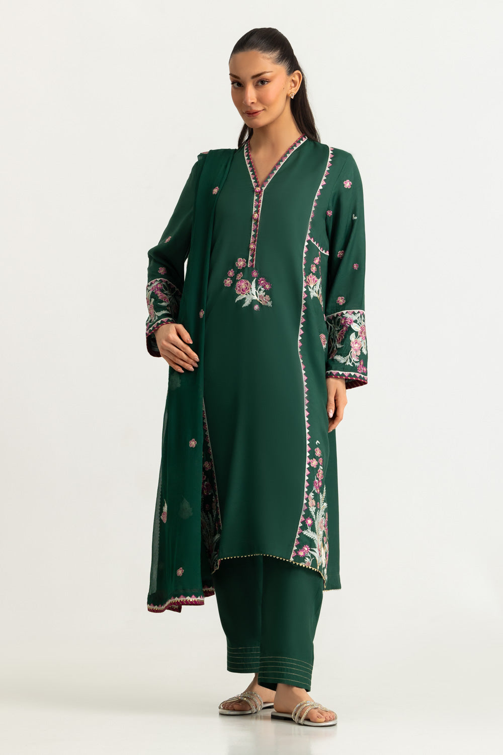 3PC Viscose Rawsilk Embroidered Suit