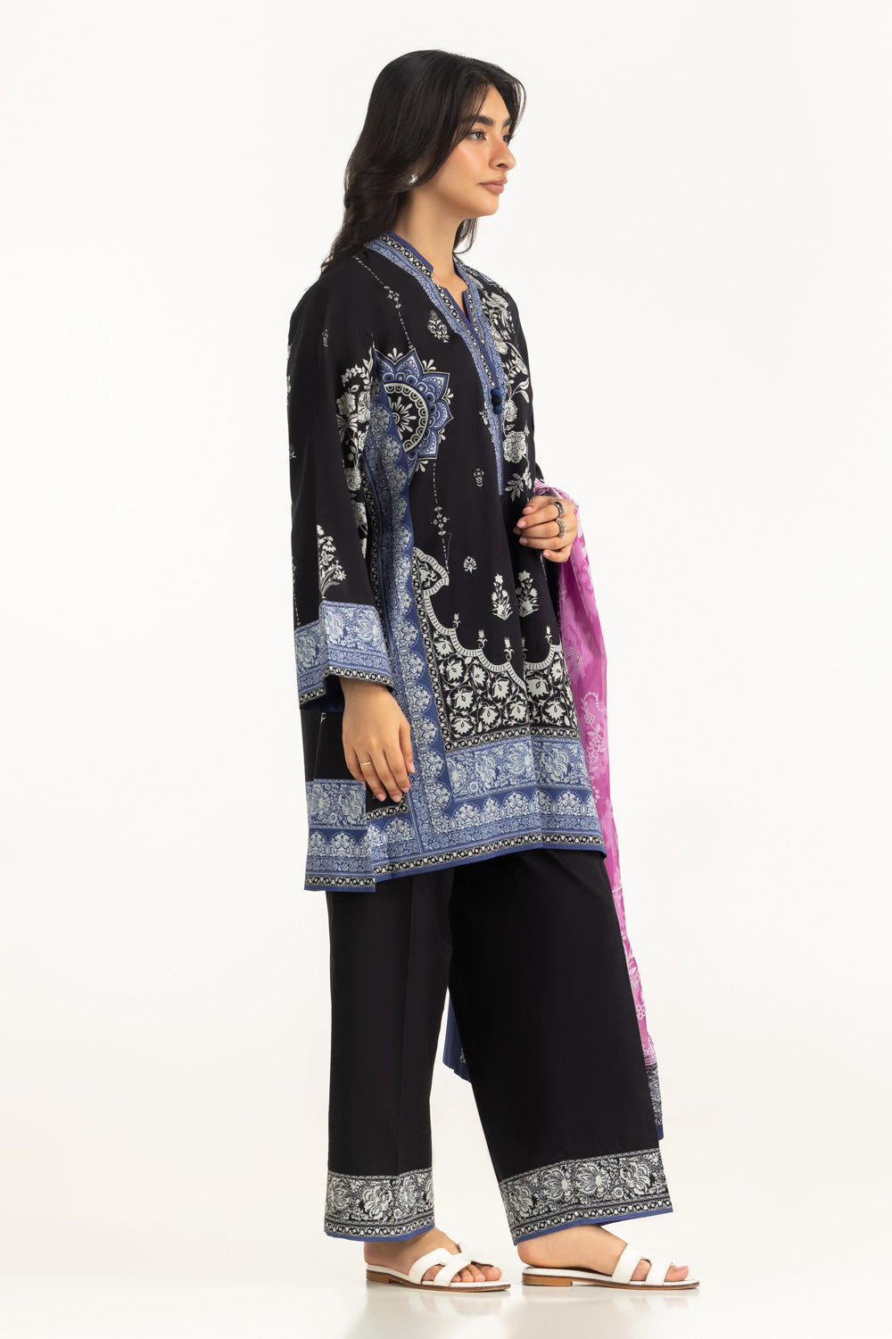 3Pc Cambric Printed Shirt And Trouser With Printed Scarf