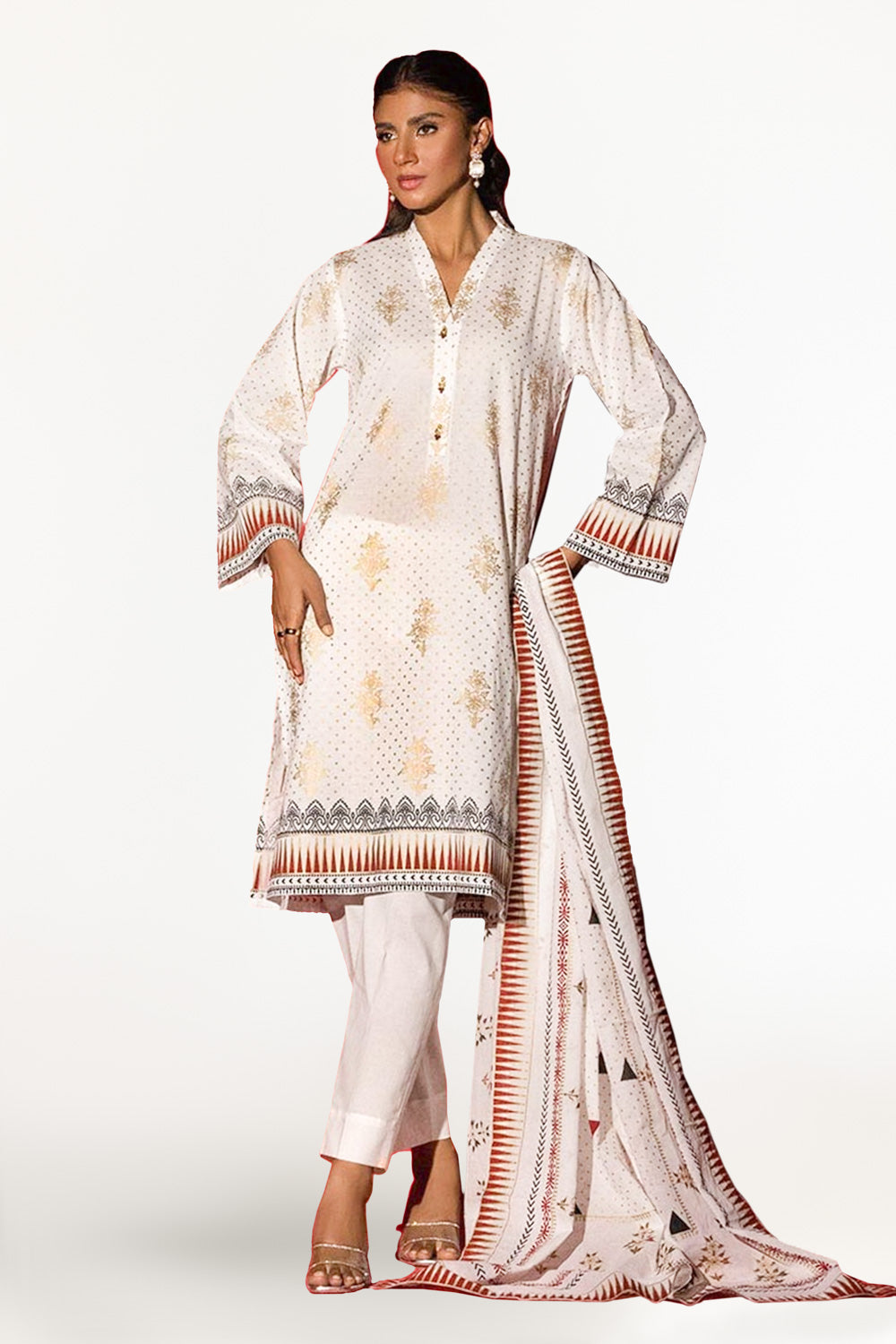 3 Piece Cambric Block Printed Suit