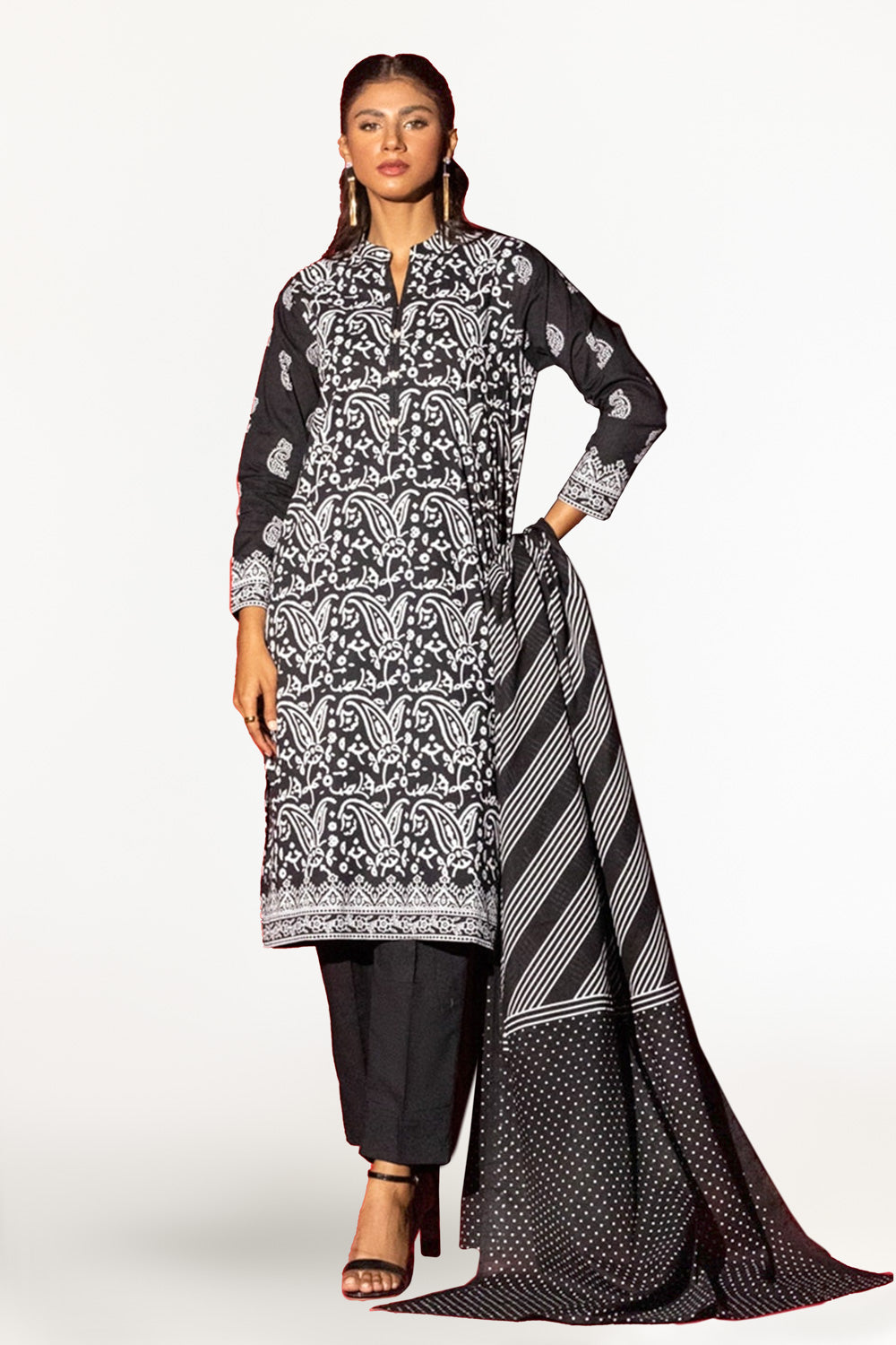 3 Piece Cambric Block Printed Suit