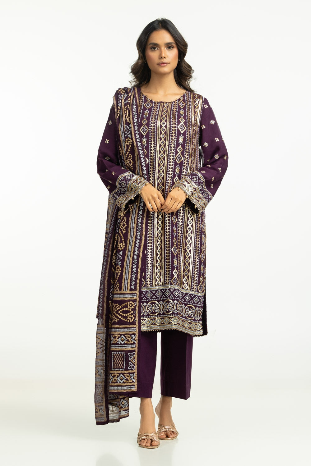 3PC Chiffon Embroidered Suit