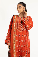 3PC Lawn Gold & Lacquer Printed Suit With Embroidered