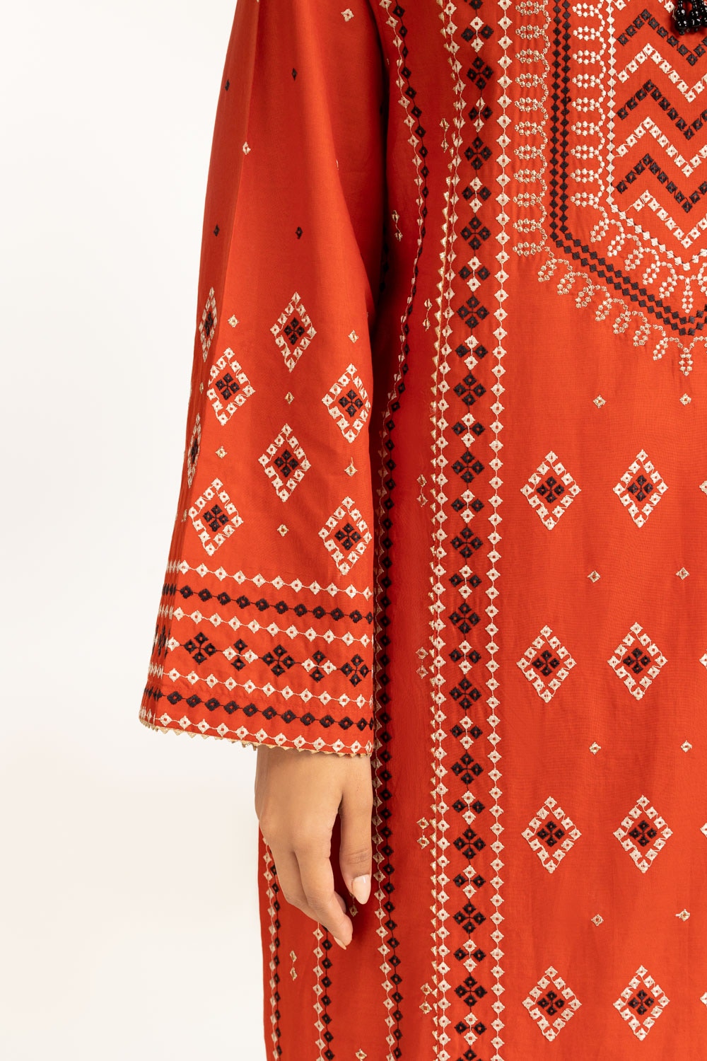 3PC Lawn Gold & Lacquer Printed Suit With Embroidered
