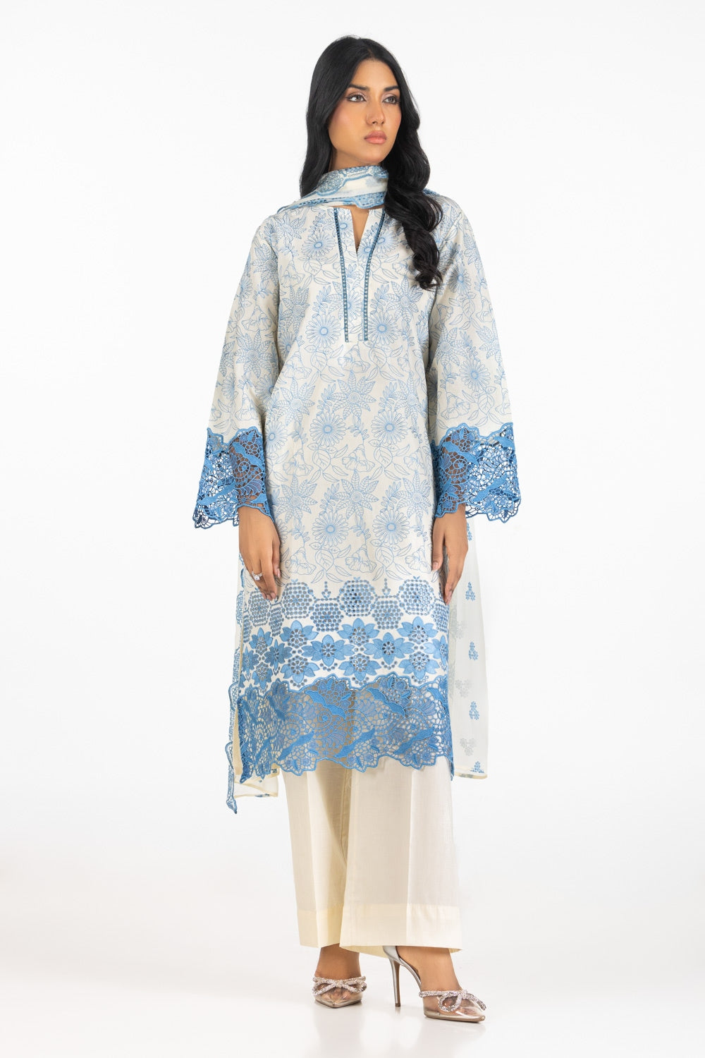 3PC Lawn Schiffli Embroidered Suit