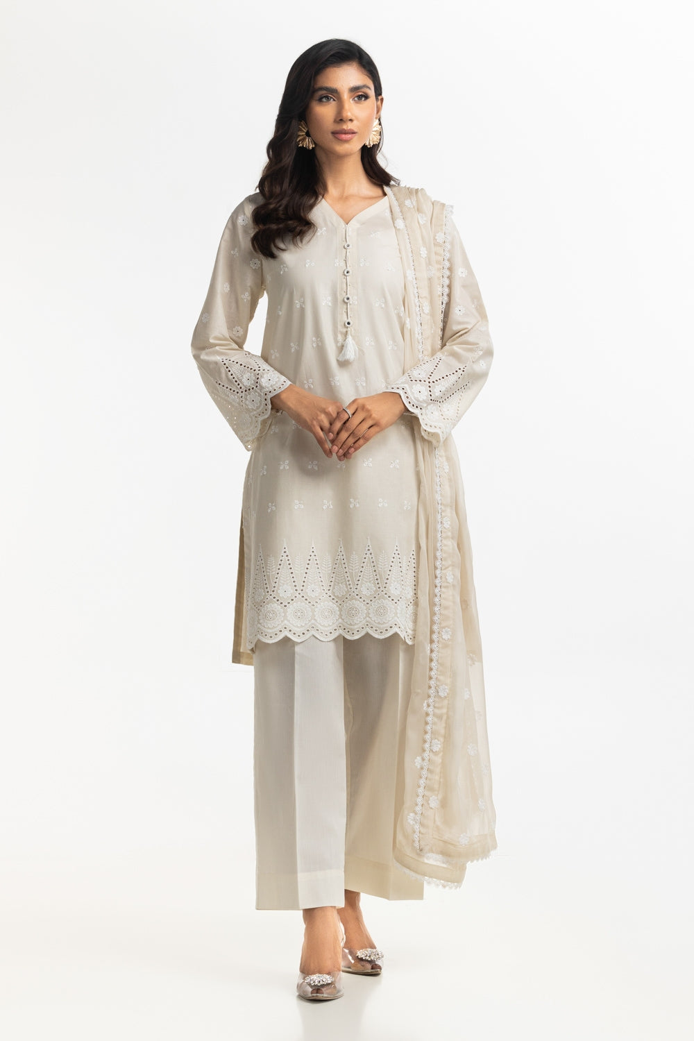 3PC Lawn Schiffli Embroidered Suit