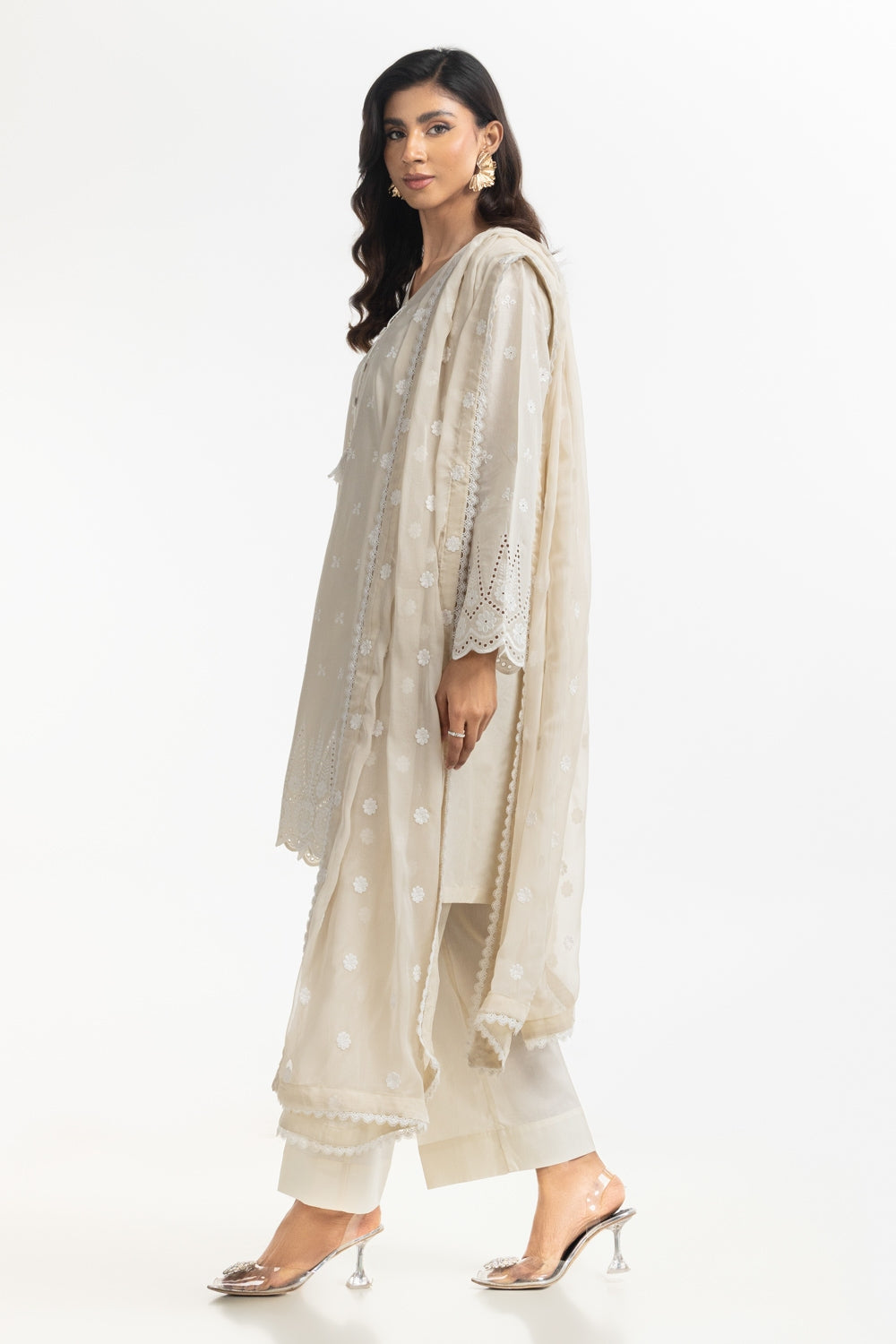 3PC Lawn Schiffli Embroidered Suit