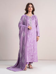 3 Piece Satin Suit- Embroidered (Pret)
