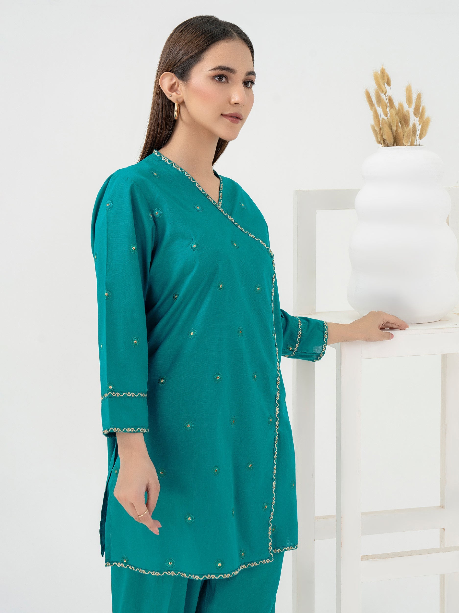 2 Piece Cambric Suit-Embroidered (Pret)