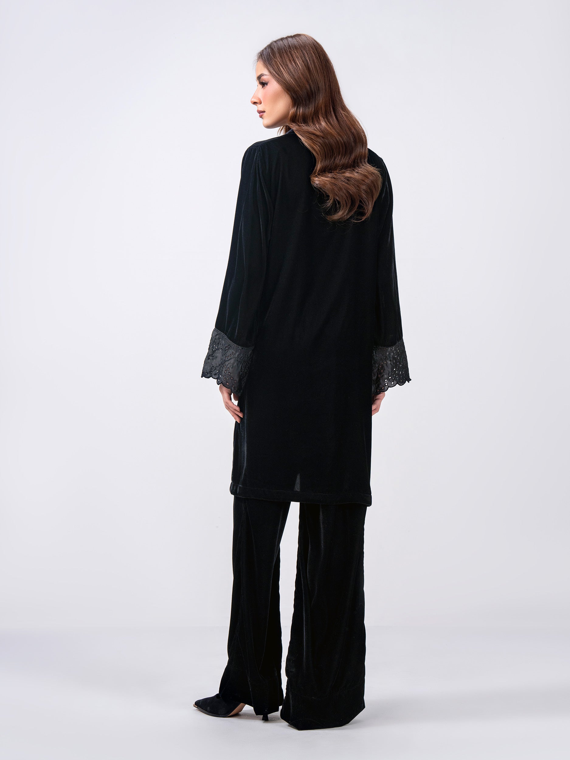 2 Piece Velvet Suit- Embroidered (Pret)