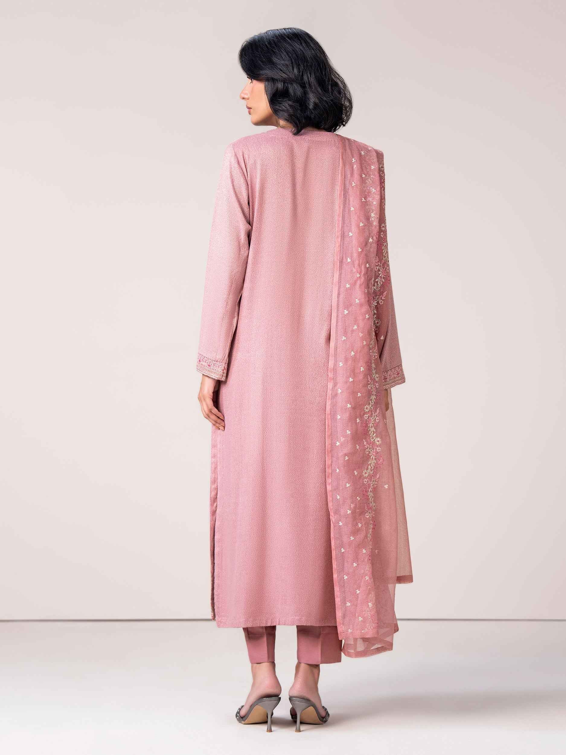 3 Piece Zari Karandi Suit- Embroidered (Pret)