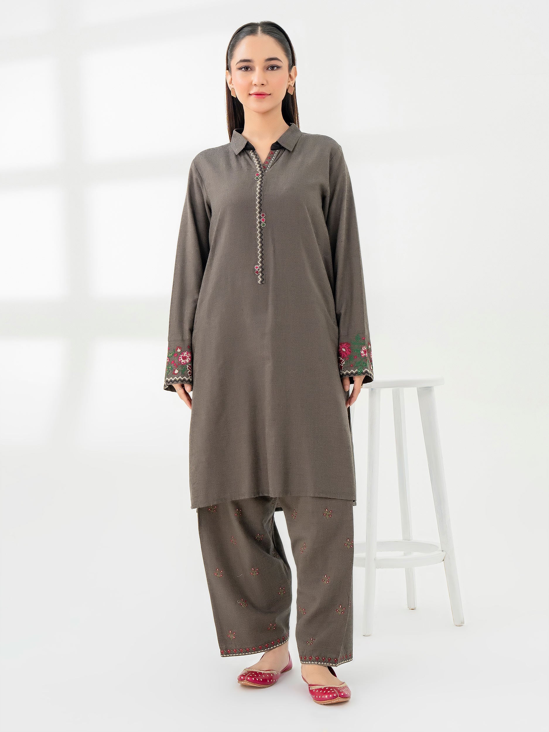 2 Piece Yarn Dyed Suit-Embroidered (Pret)