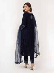 3 Piece Velvet Suit- Embroidered (Pret)