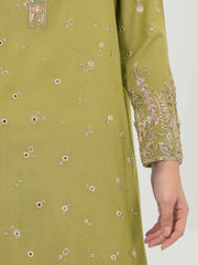 3 Piece Zari Slub Suit- Embroidered (Pret)