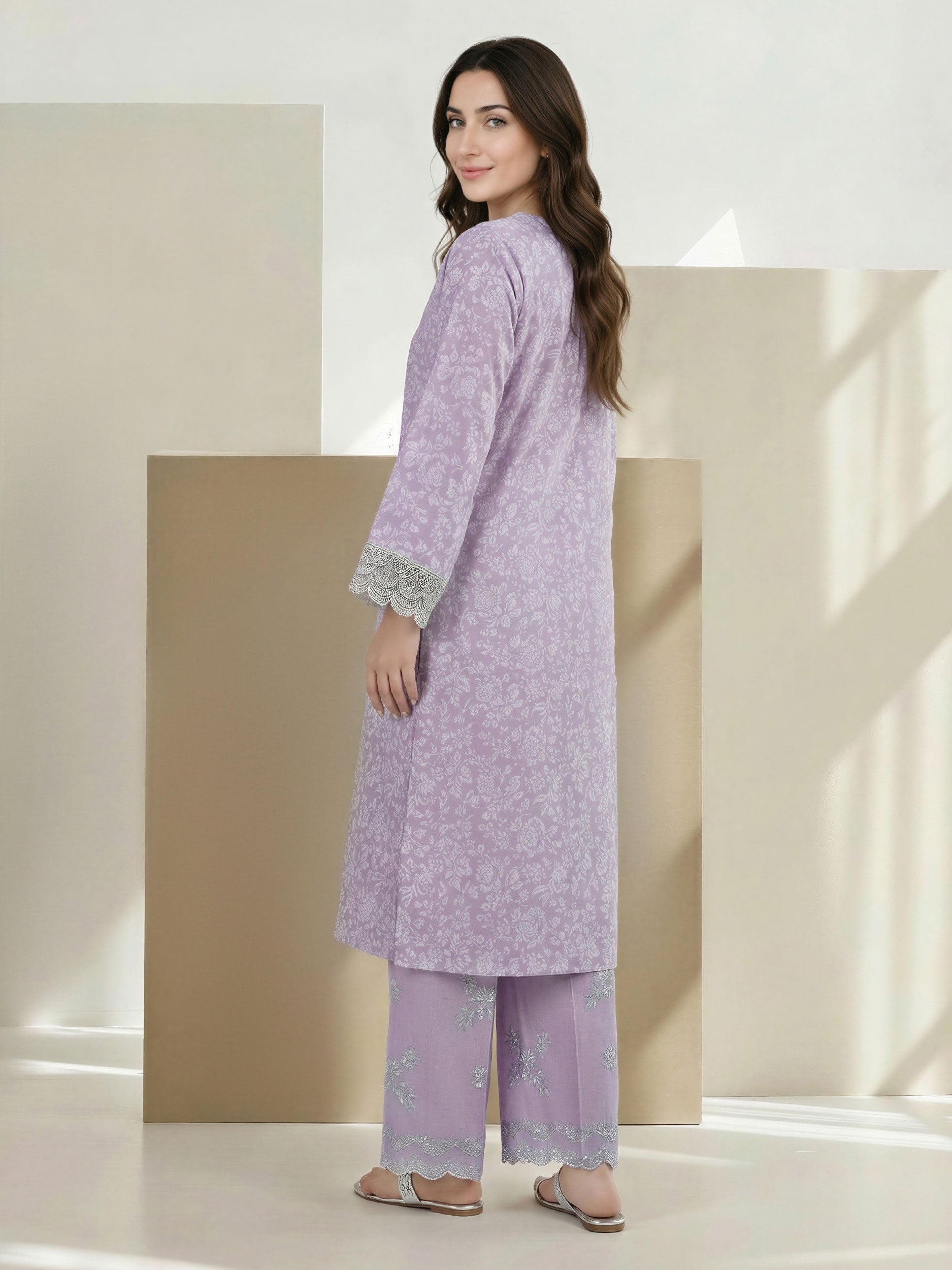 2 Piece Self Jacquard Suit- Embroidered (Pret)