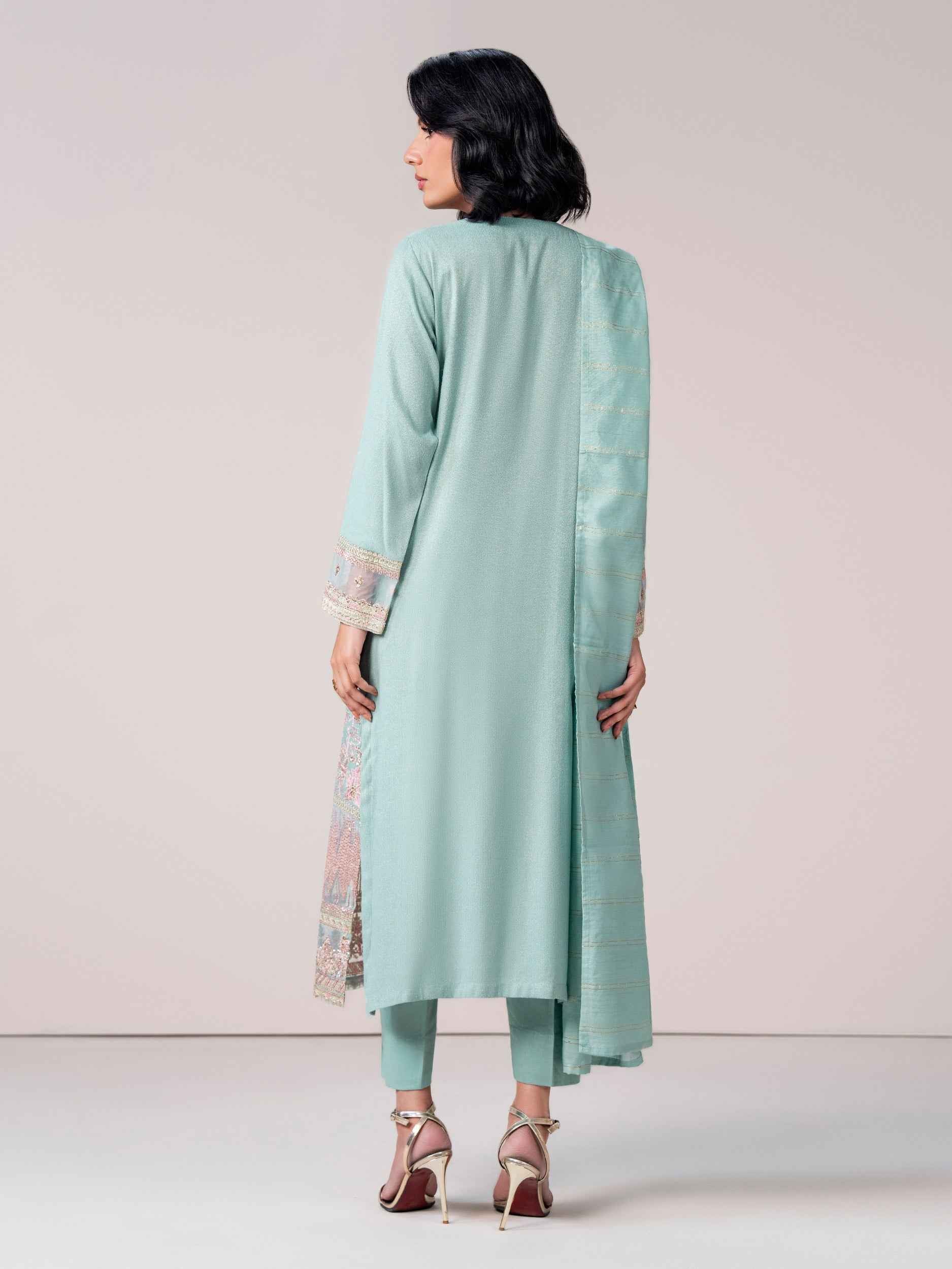 3 Piece Zari Karandi Suit- Embroidered (Pret)