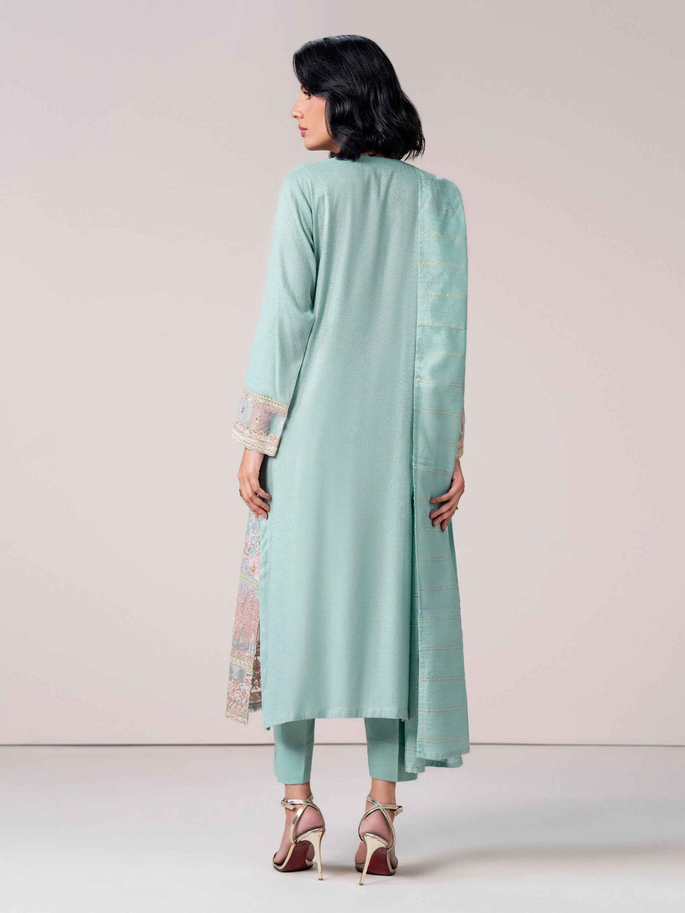 3 Piece Zari Karandi Suit- Embroidered (Pret)
