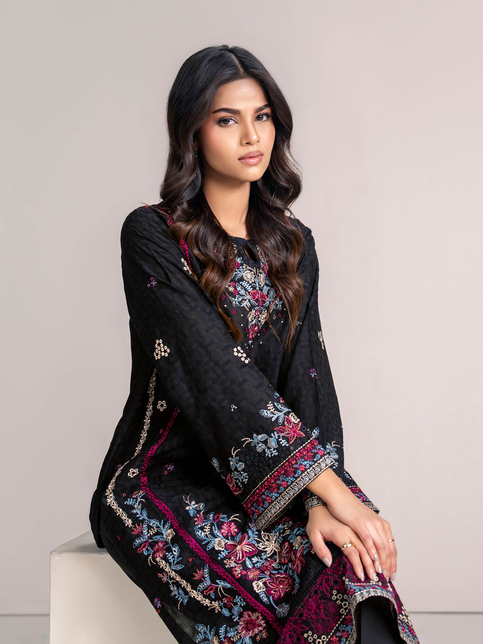 2-Piece Self Jacquard Suit-Embroidered (Pret)