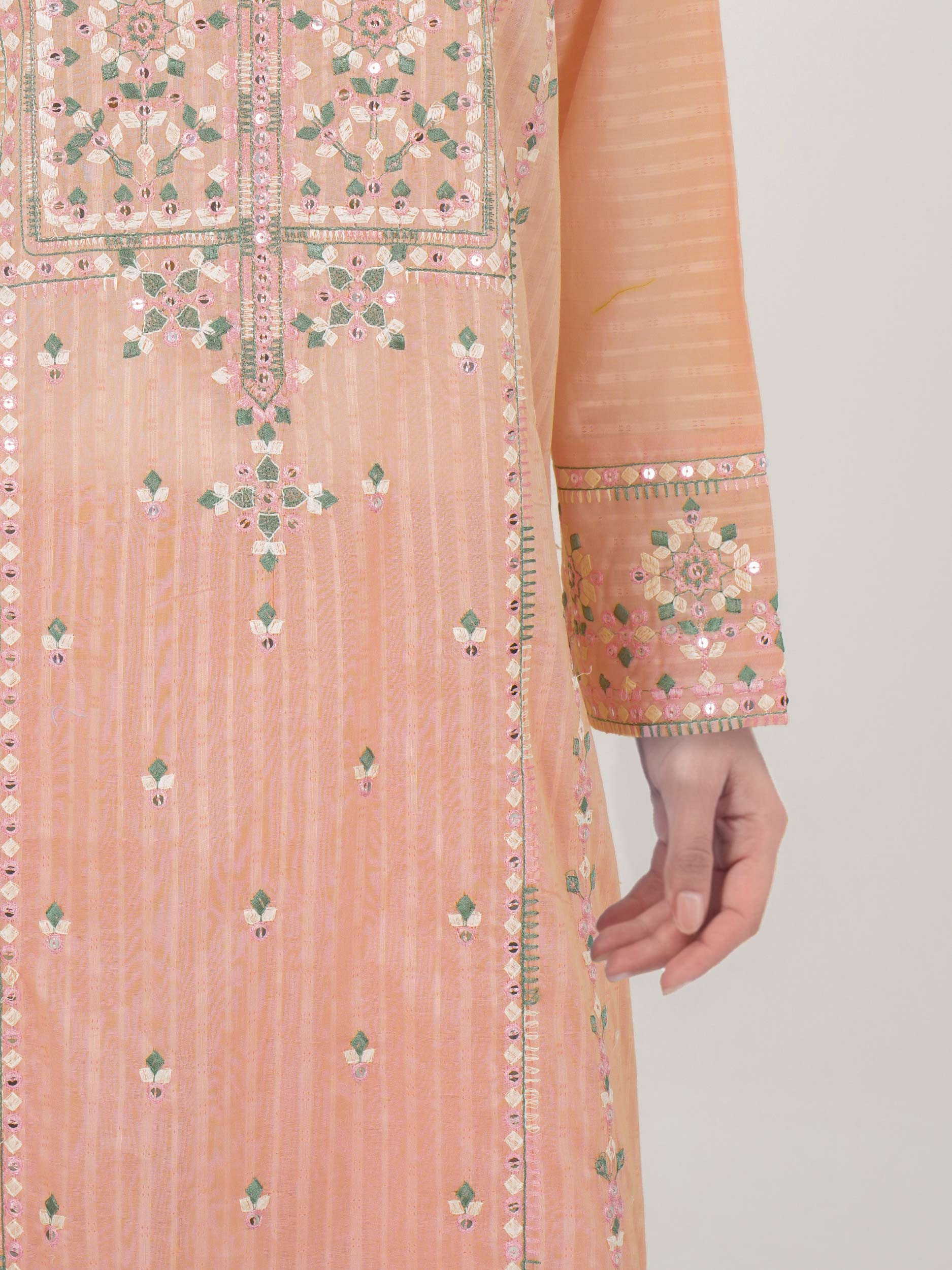 3 Piece Self Jacquard Suit- Embroidered (Pret)
