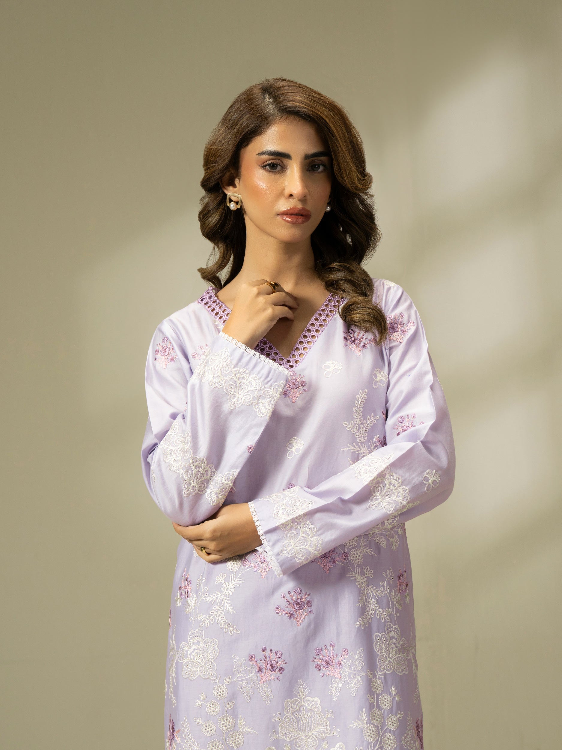 2 Piece Satin Suit-Embroidered (Pret)