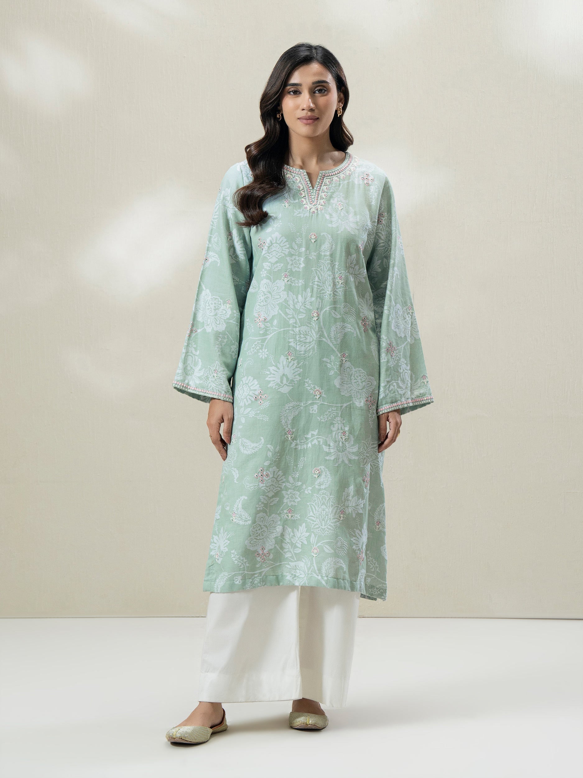 Self Jacquard Shirt- Embroidered (Pret)