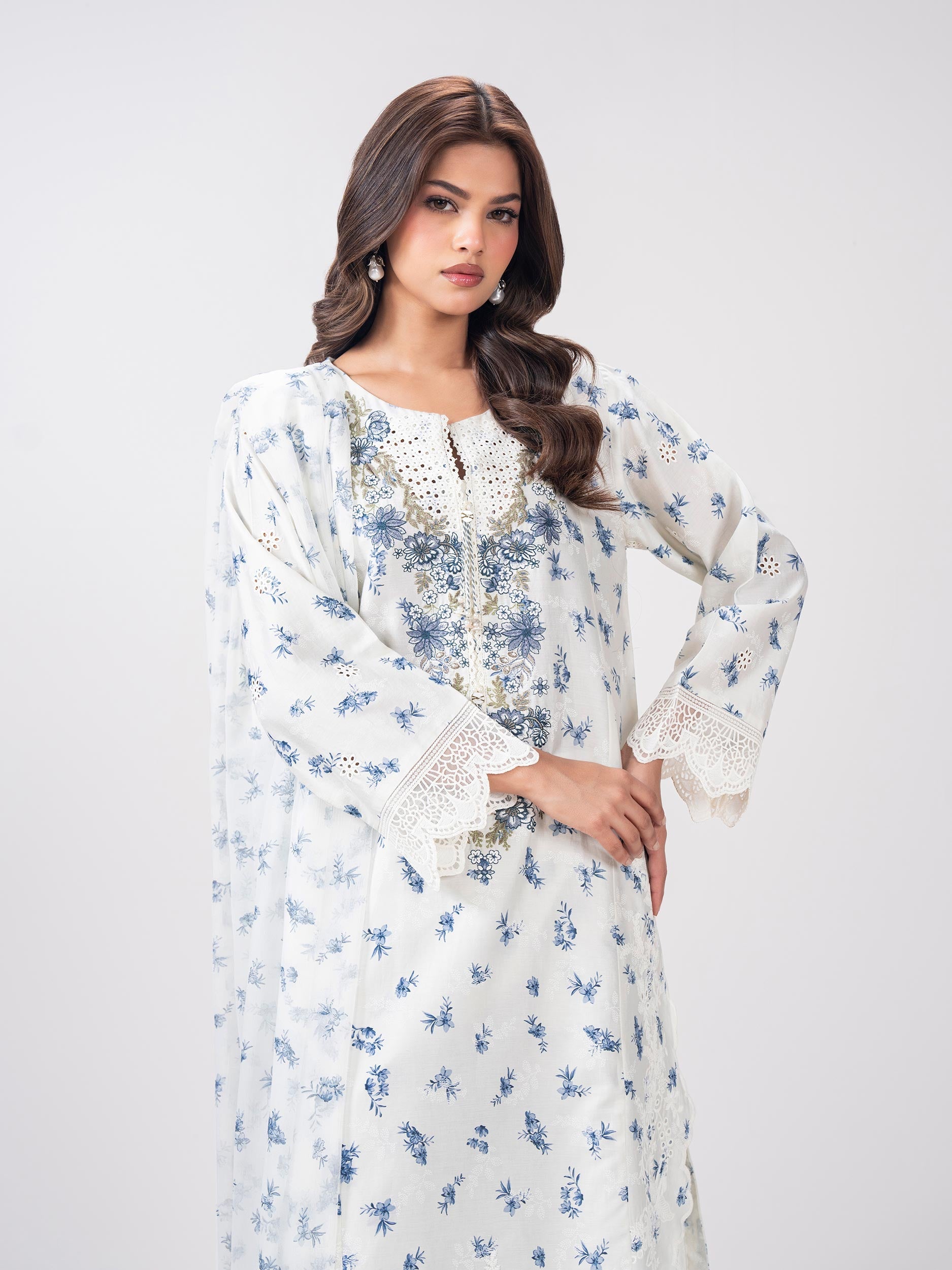 3 Piece Satin Suit- Embroidered (Pret)