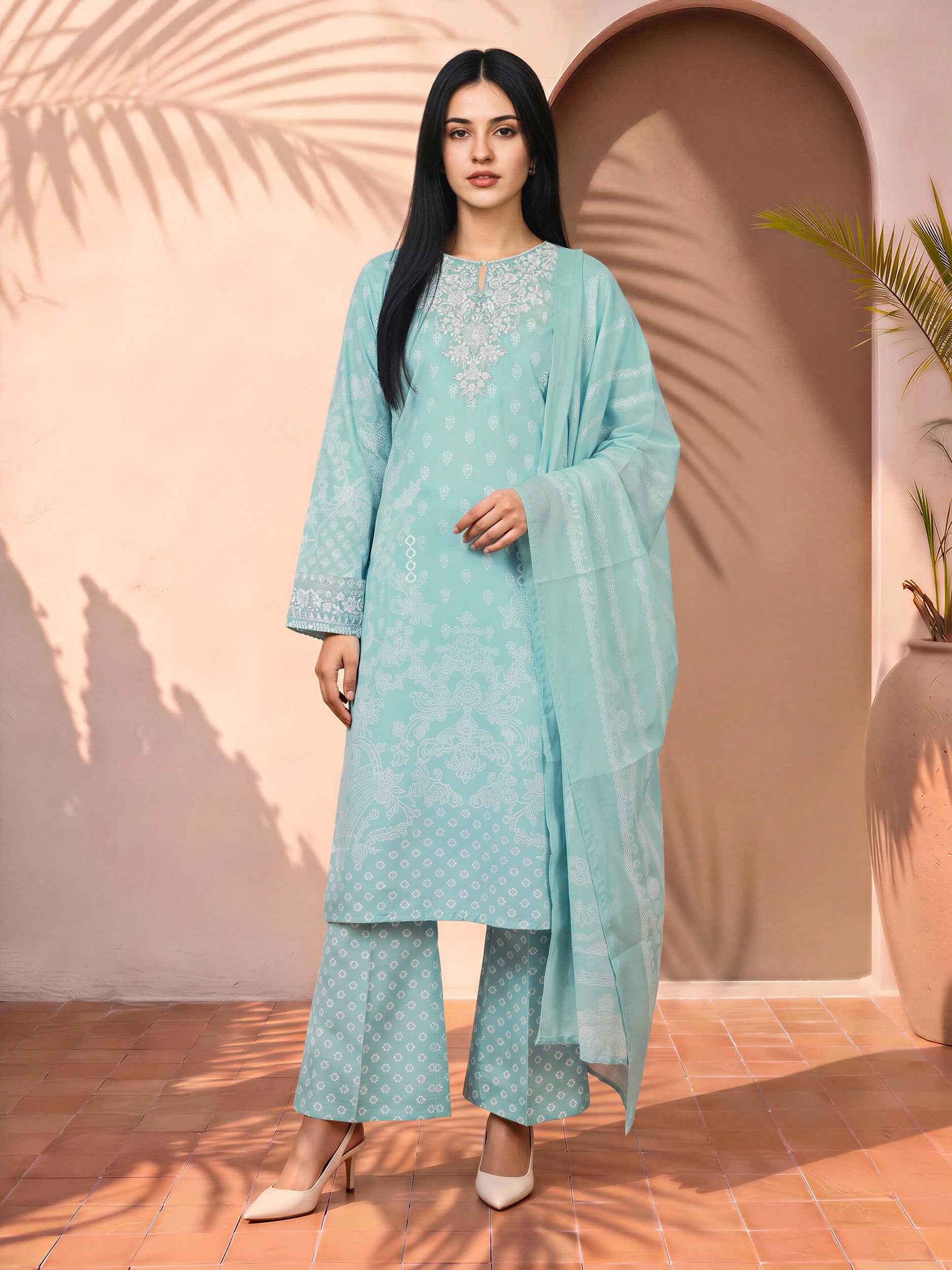 3 Piece Silk Suit- Embroidered (Pret)
