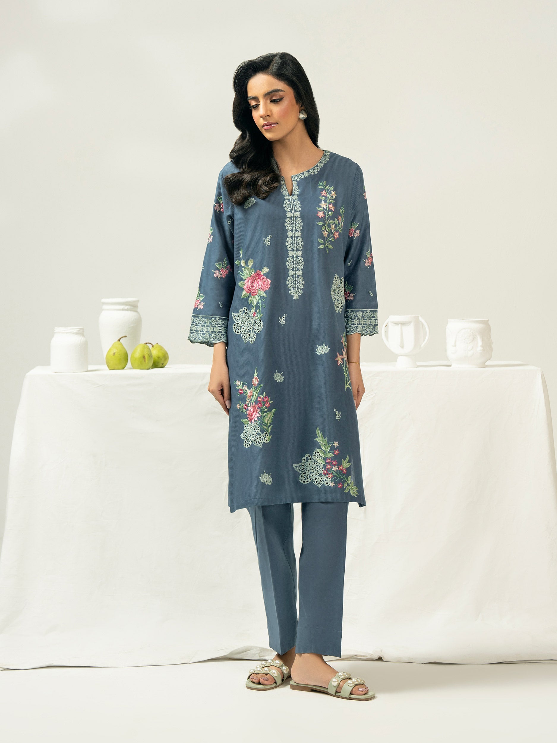 2 Piece Dobby Suit-Embroidered (Pret)