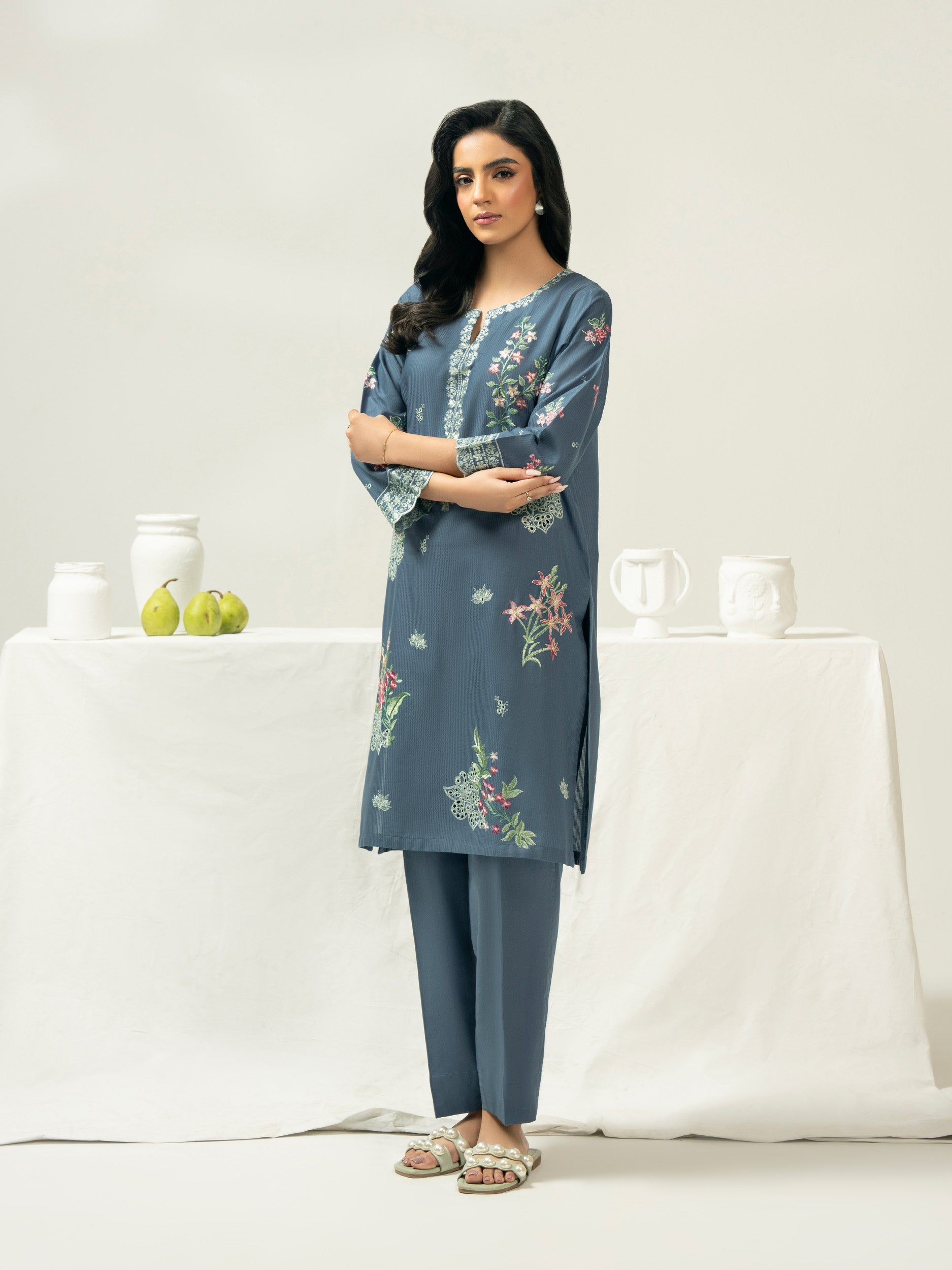 2 Piece Dobby Suit-Embroidered (Pret)