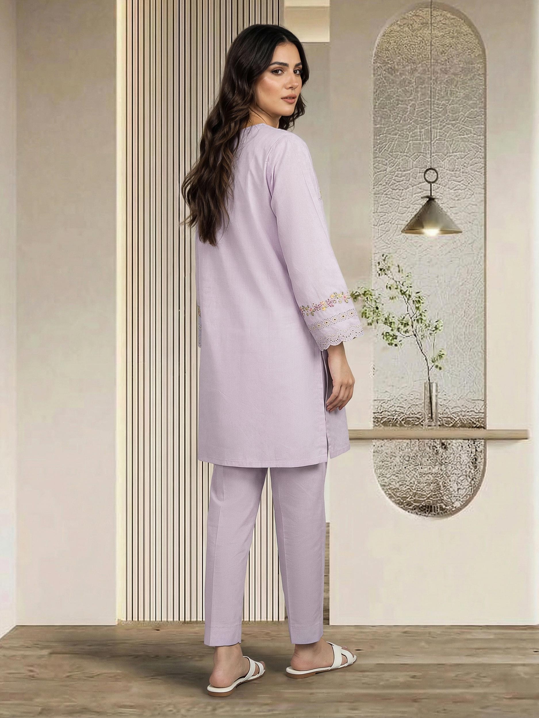 2 Piece Lawn Slub Suit- Embroidered (Pret)