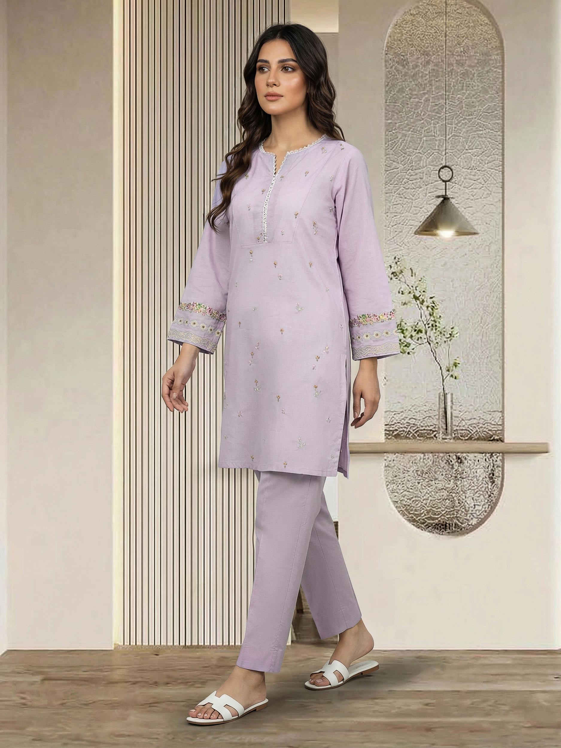 2 Piece Lawn Slub Suit- Embroidered (Pret)
