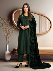 3 Piece Satin Suit- Embroidered (Pret)