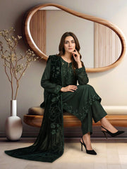 3 Piece Satin Suit- Embroidered (Pret)