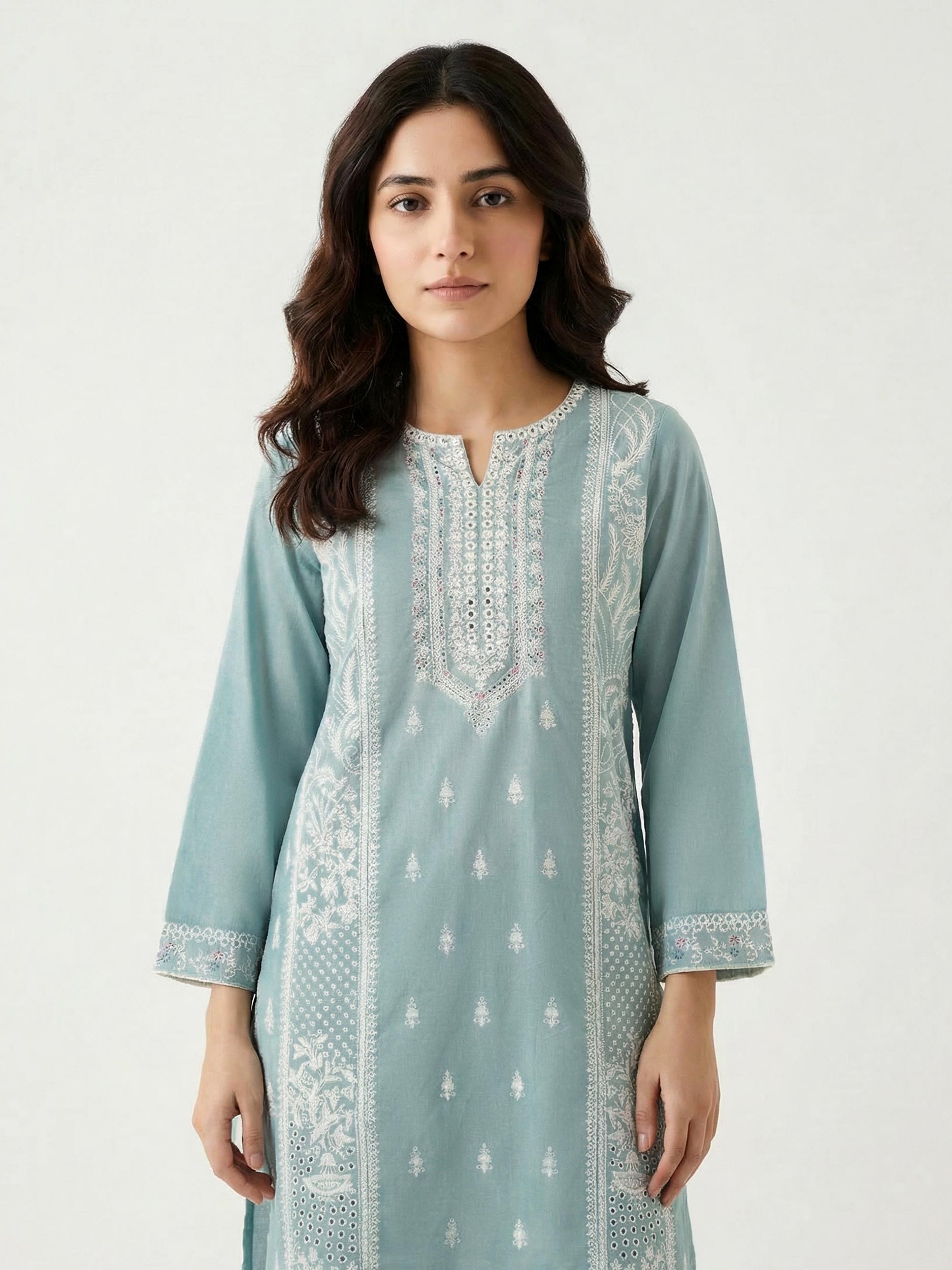 2 Piece Cotton Net Suit- Embroidered (Pret)