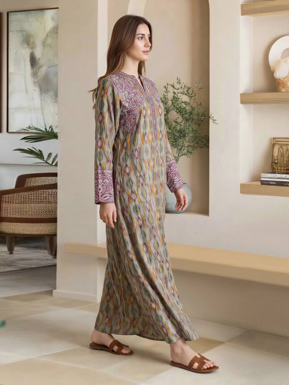 Viscose Slub Kaftan- Embroidered (Pret)