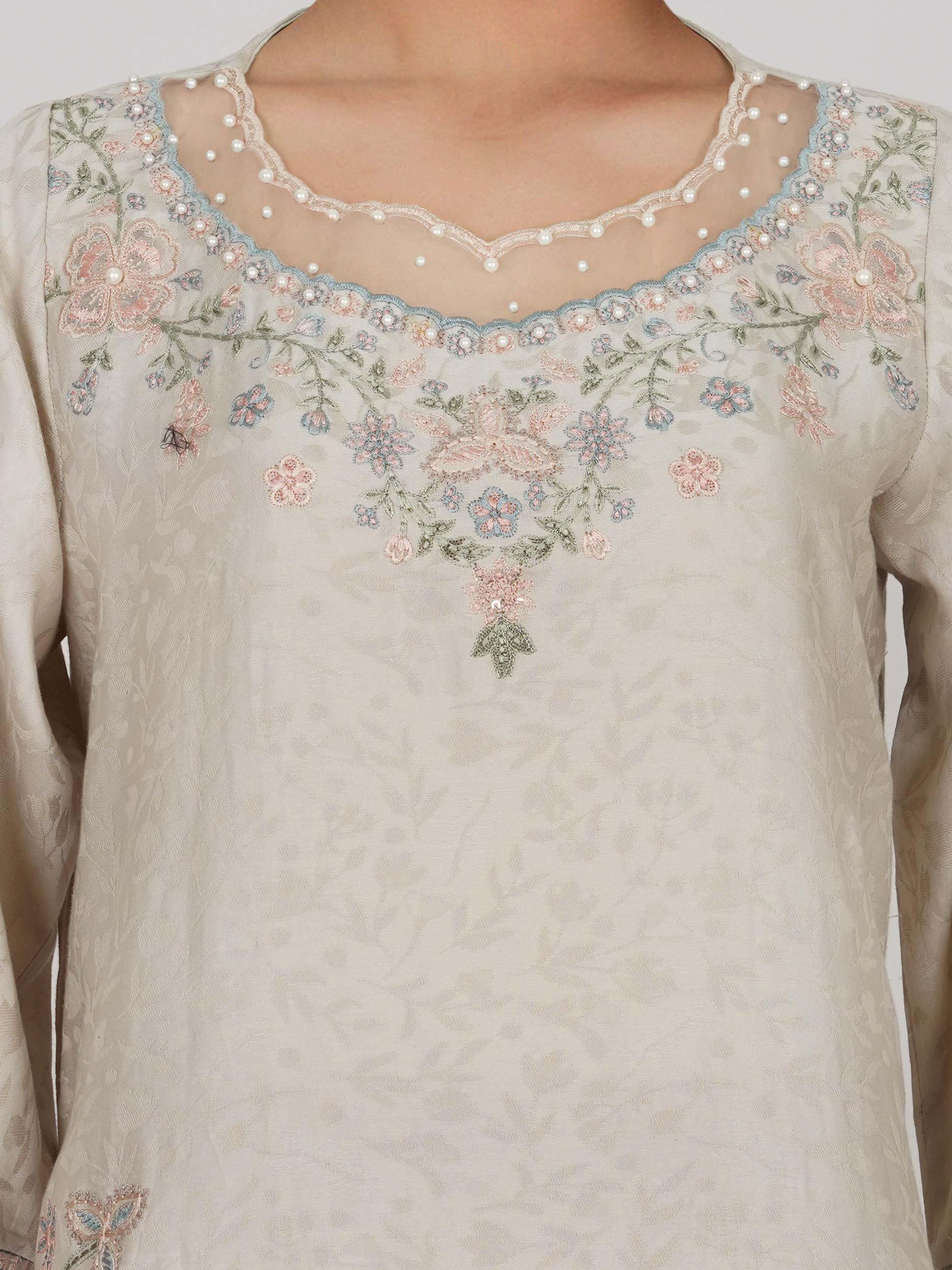 2 Piece Self Jacquard Suit- Embroidered (Pret)