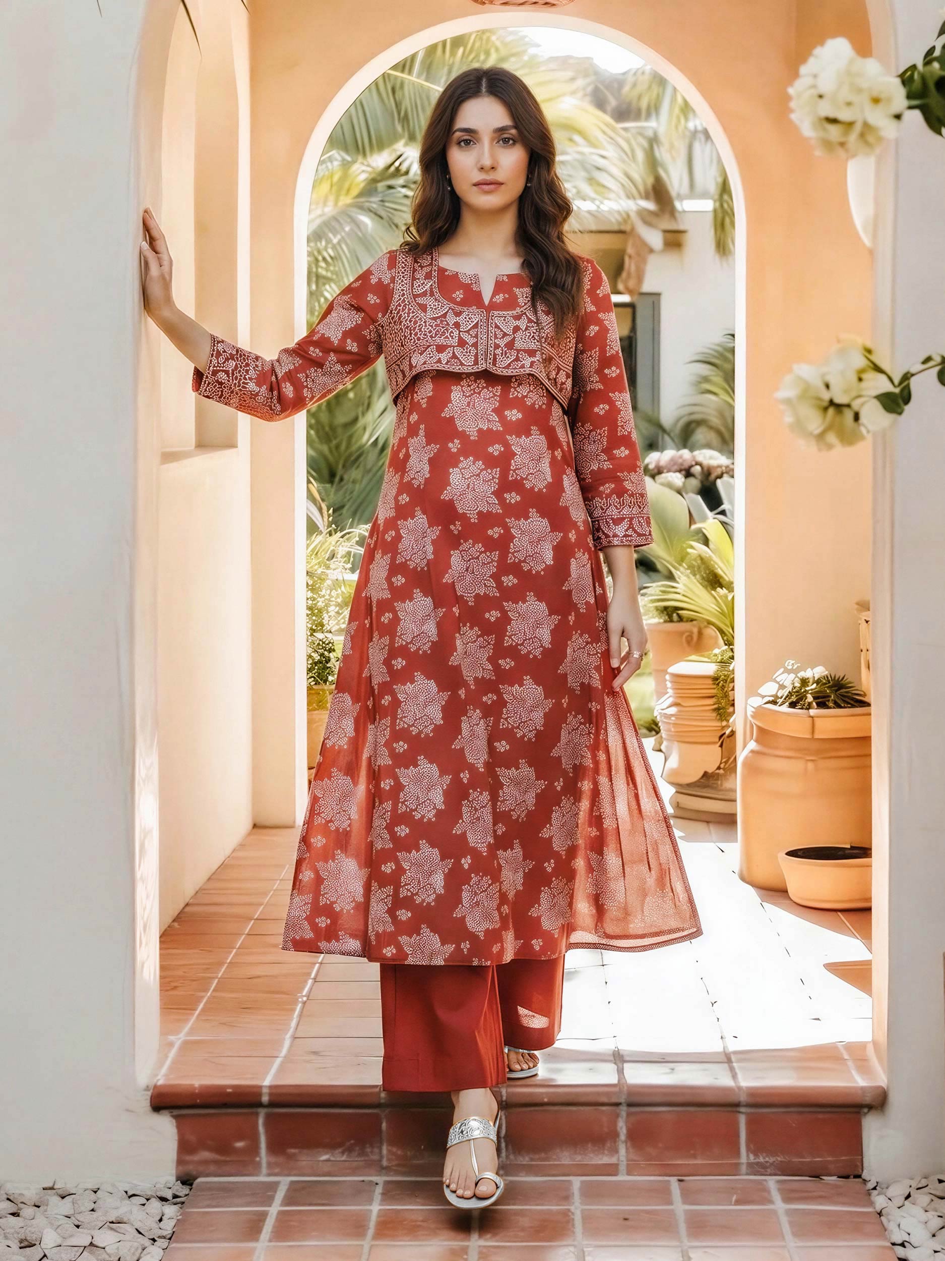 2 Piece Jacquard Suit- Embroidered (Pret)