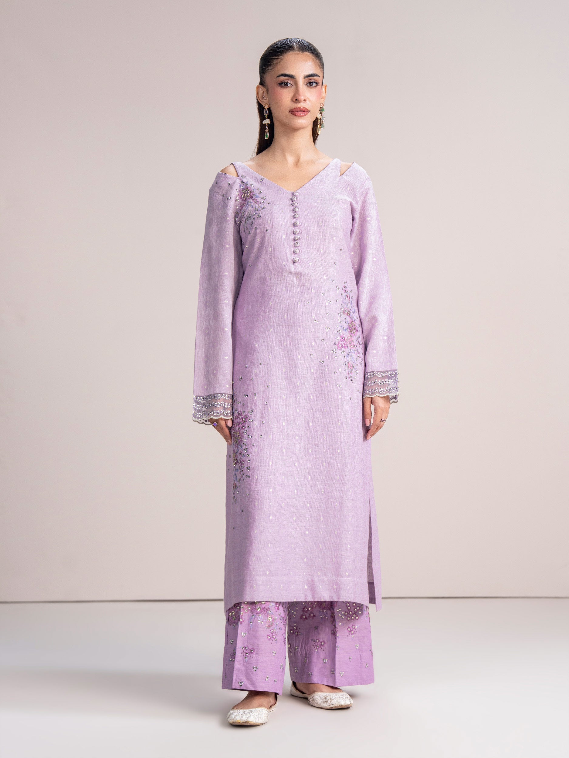 2 Piece Jacquard Suit- Embroidered (Pret)