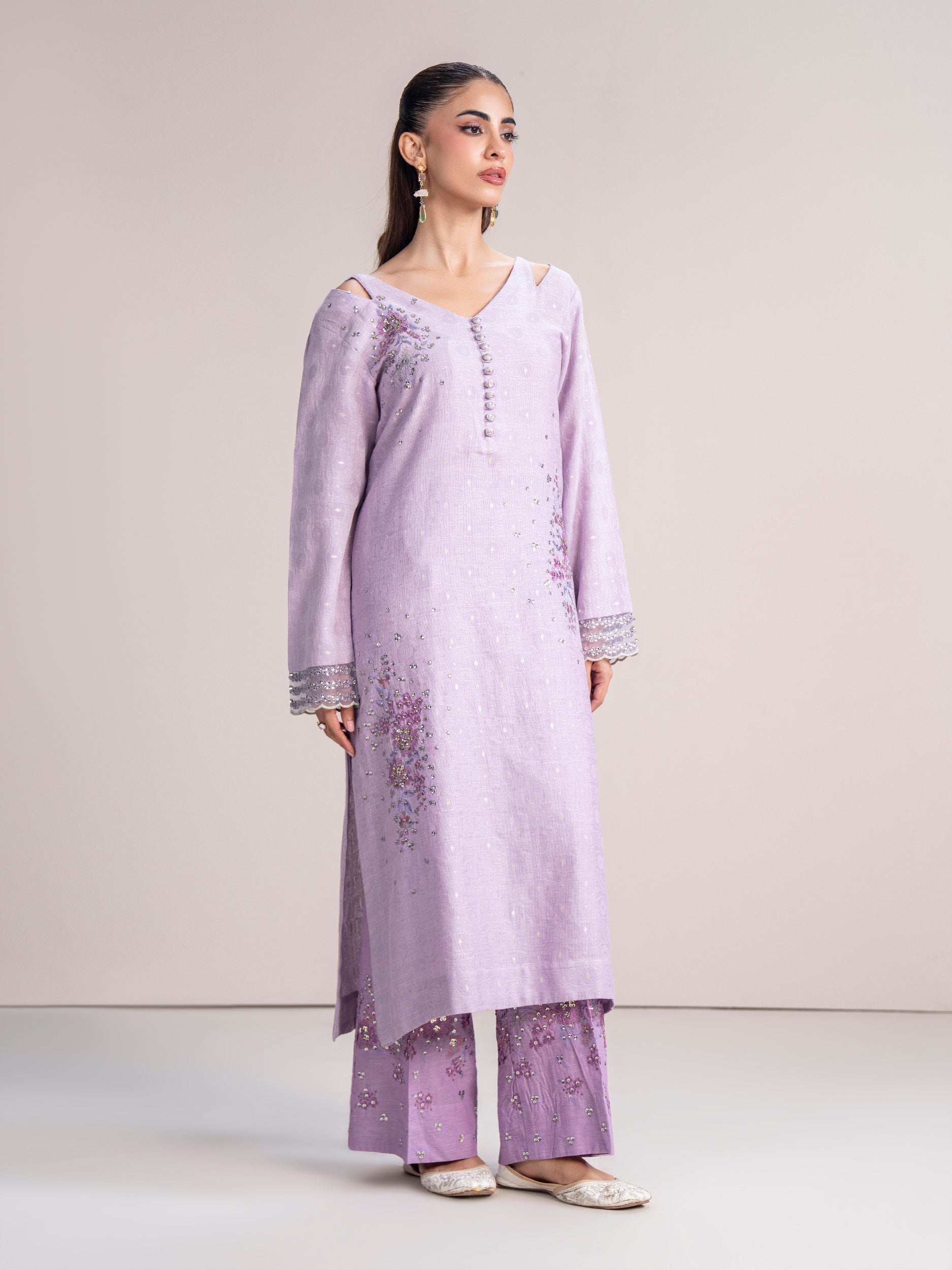 2 Piece Jacquard Suit- Embroidered (Pret)