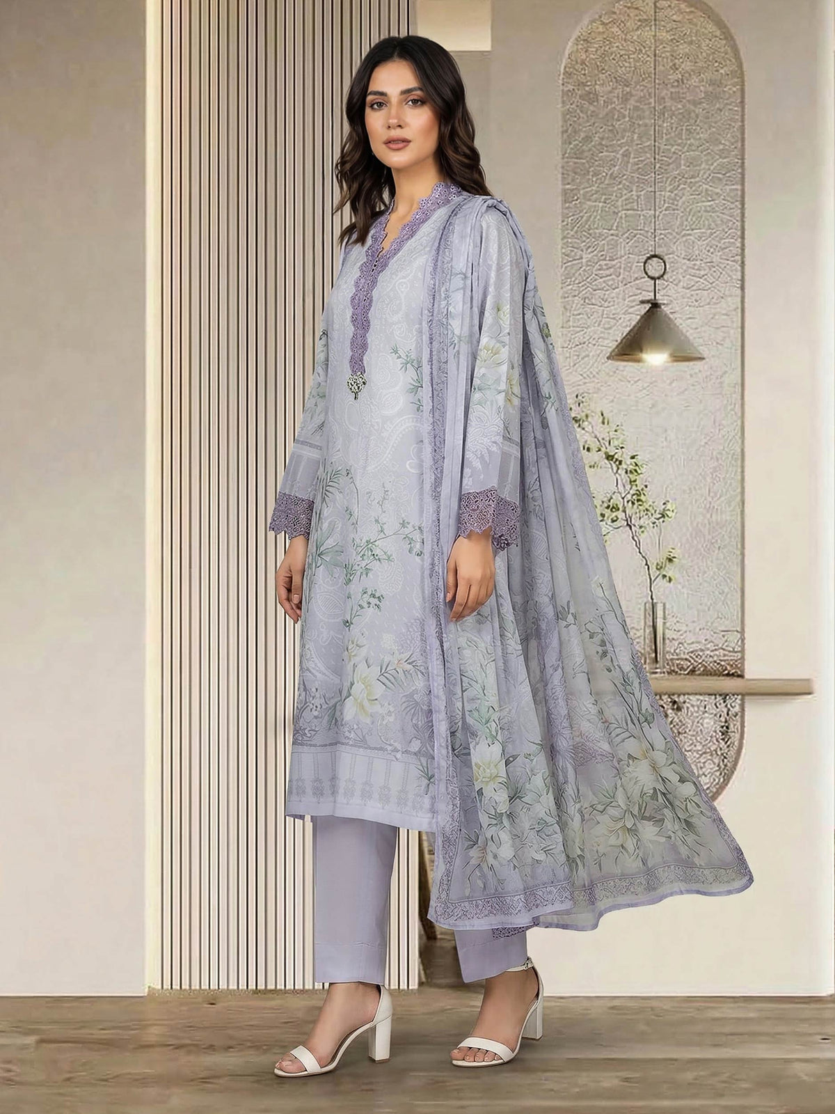 3 Piece Silk Suit- Embroidered (Pret)